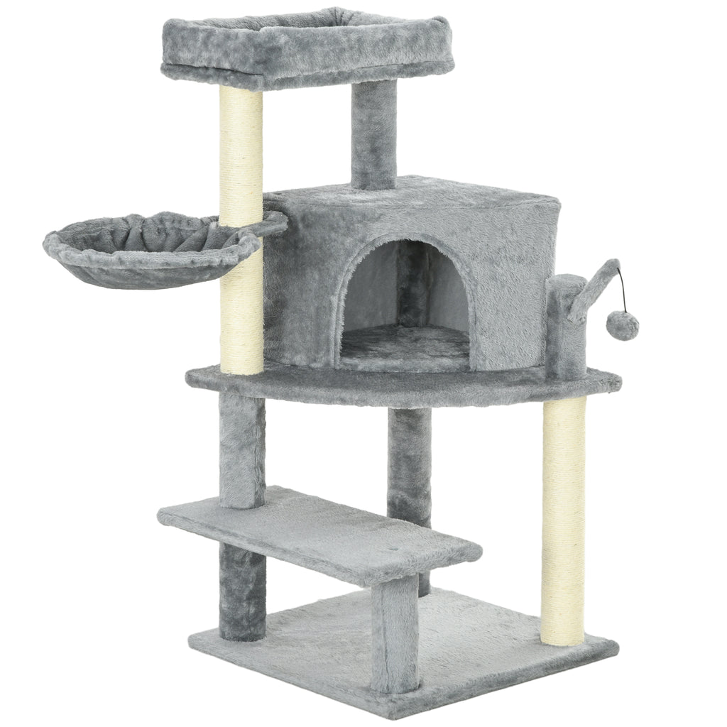 Sisal Cat Tree Tower 100cm - Sturdy Scratching Post with Plush Grey Finish - Ideal for Cat Climbing and Play