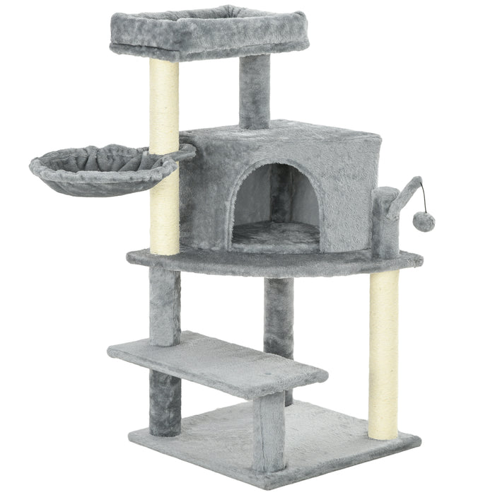 Sisal Cat Tree Tower 100cm - Sturdy Scratching Post with Plush Grey Finish - Ideal for Cat Climbing and Play
