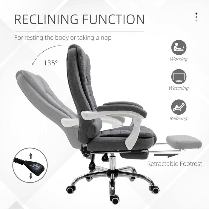 Executive Desk Chair with Retractable Footrest - Rolling Task Recliner, Tilt Function, Grey - Ideal for Home Office and Comfortable Working