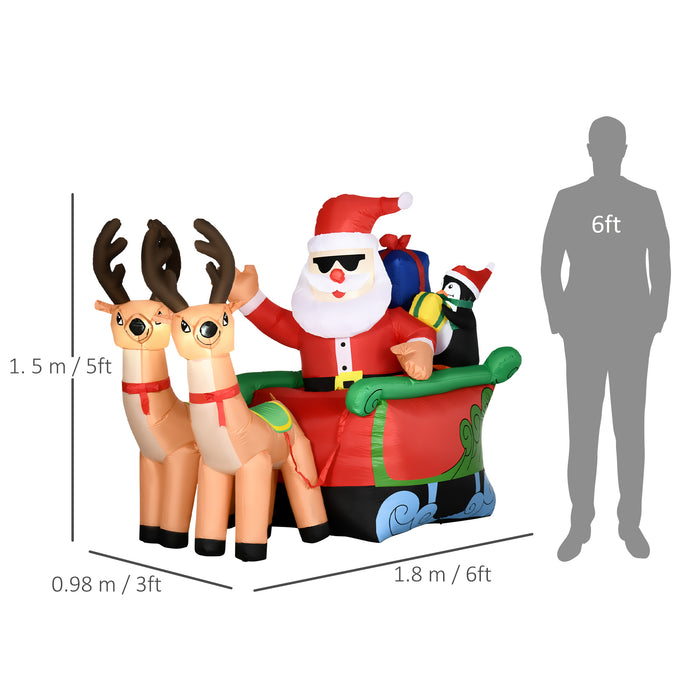 Inflatable Christmas Display with Santa, Penguin & Sleigh - 6ft LED-Lit Blow-Up Outdoor Decor with Reindeer - Perfect Holiday Lawn Statement Piece