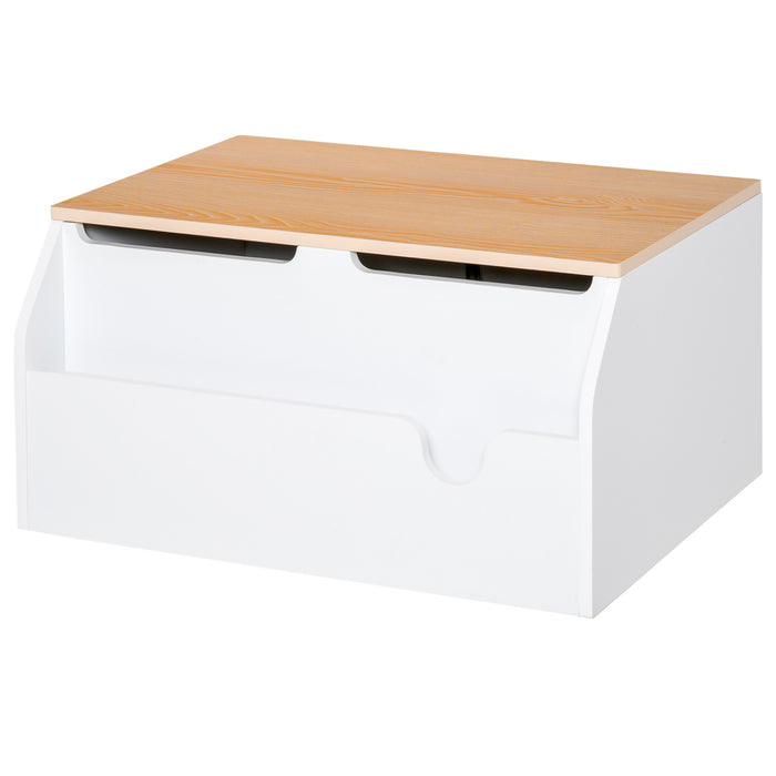 Kids Toy Storage Chest with Book Slot - Durable White Wooden Organizer with Safety Hinge for Playroom - Ideal for Children's Toys and Books
