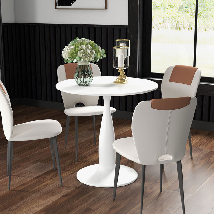 Modern Round Dining Table with Steel Base - Non-slip Foot Pad, Space-Saving Design - Ideal for Small Dining Rooms or Apartments