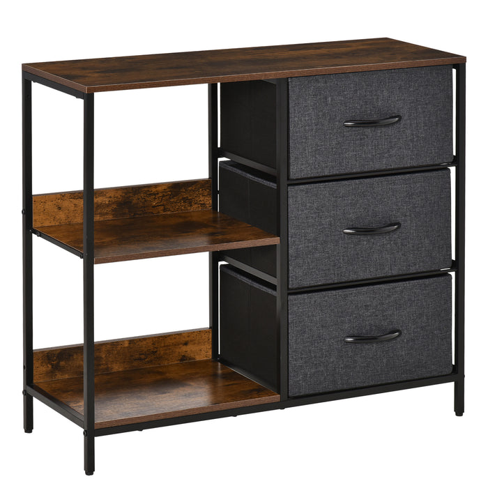 3-Tier Dresser Cabinet Organizer with Fabric Drawers - Versatile Storage for Living Room, Bedroom, Hallway - Chic Black Chest of Drawers with Display Shelves