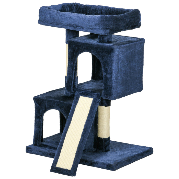 Deluxe Sisal Cat Tree with Dual Condos - Navy Blue Feline Rest & Play Station with Sturdy Scratching Posts - Ideal for Indoor Cats' Exercise and Entertainment