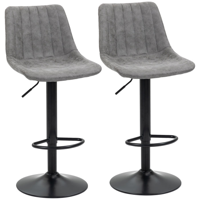 Adjustable Swivel Barstools, Set of 2 - Counter Height Dining Chairs with 360° Swivel, Footrest - Ideal for Home, Pub Seating in Grey
