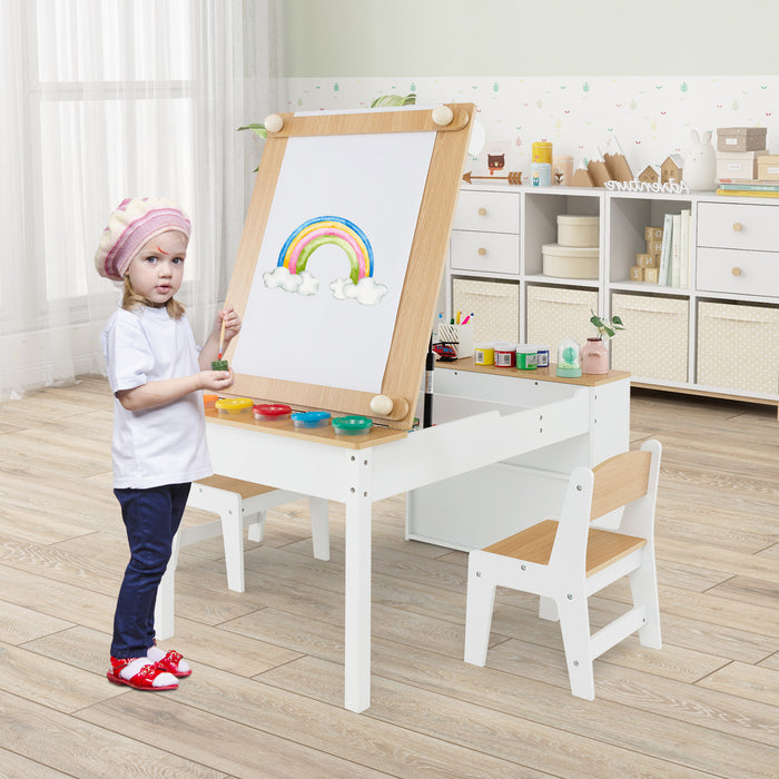 Kids' 2-in-1 Art Table and Easel Set - Includes Chairs for Comfortable Creativity - Ideal for Budding Young Artists