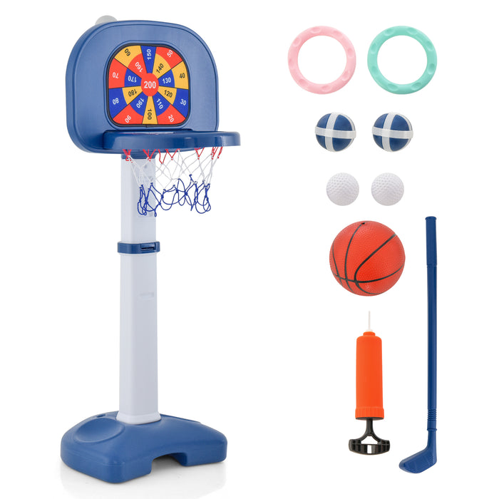 4-In-1 Sports Stand - Including Basketball Hoop and Golf Play Set with Anti Tipping Base - Ideal Toy for Active Kids