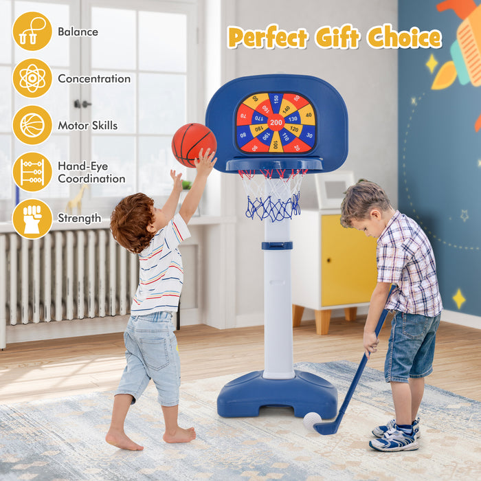4-In-1 Sports Stand - Including Basketball Hoop and Golf Play Set with Anti Tipping Base - Ideal Toy for Active Kids