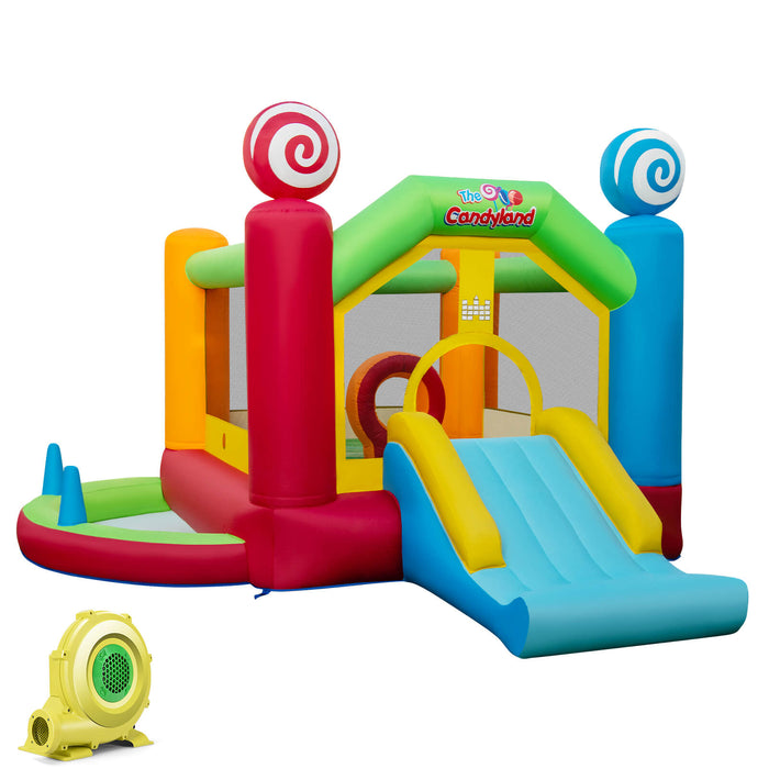 Bounce Castle Inflatable with 680W Blower - Slide-Enhanced Indoor/Outdoor Play Structure - Ideal Entertainment for Kids and Parties