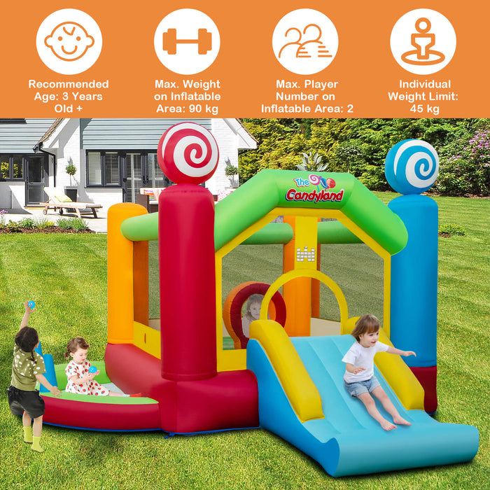 Bounce Castle Inflatable with 680W Blower - Slide-Enhanced Indoor/Outdoor Play Structure - Ideal Entertainment for Kids and Parties
