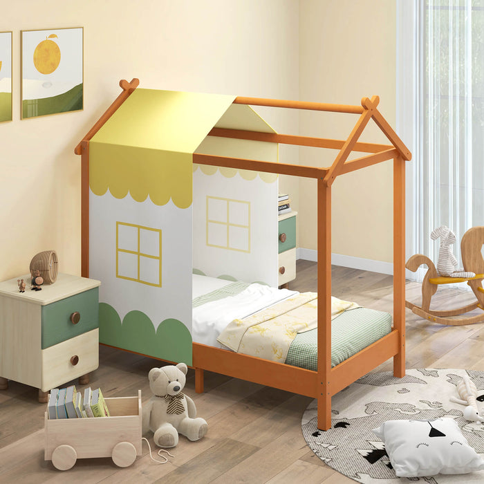 Kids House Bed - Playhouse Bed with Removable Canopy & Roof Feature - Perfect for Stimulating Children's Imagination