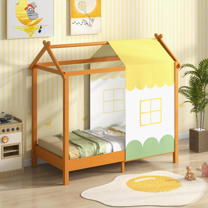 Kids House Bed - Playhouse Bed with Removable Canopy & Roof Feature - Perfect for Stimulating Children's Imagination