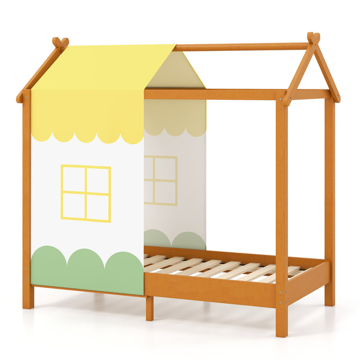 Kids House Bed - Playhouse Bed with Removable Canopy & Roof Feature - Perfect for Stimulating Children's Imagination