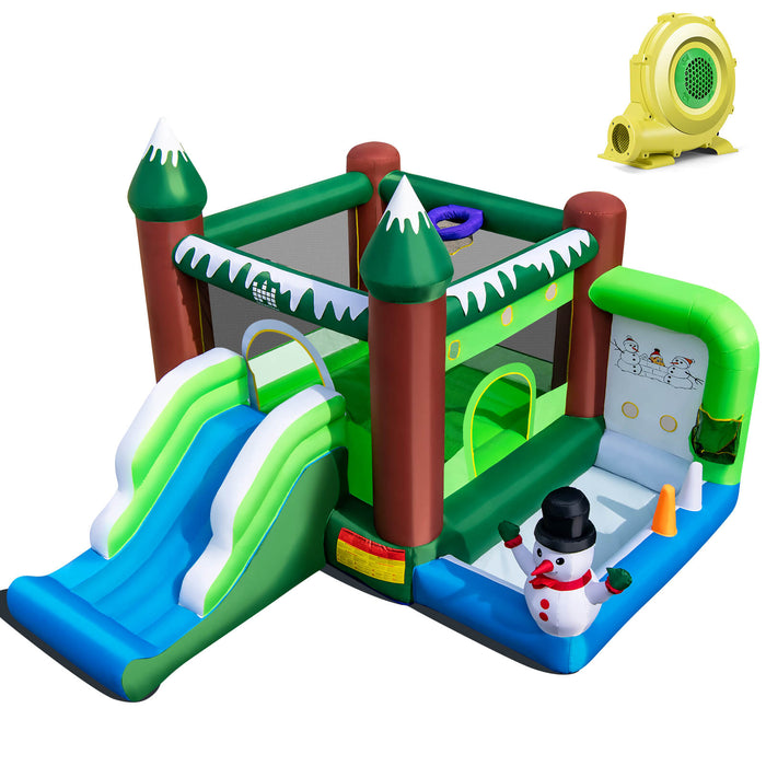 Winter Wonderland Inflatable Bounce House - 680W Blower Included, Snow-Themed Play Castle - Ideal for Outdoor Kids Parties and Festive Season Fun