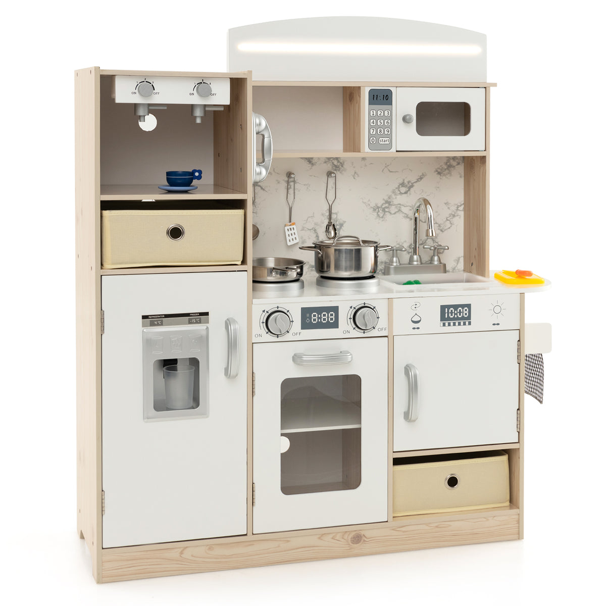 Playtime Joy Kids Playset - Adjustable LED Lights Kitchen Set with Removable Shelves in White - Ideal Toy for Enhancing Creative Cookery Skills