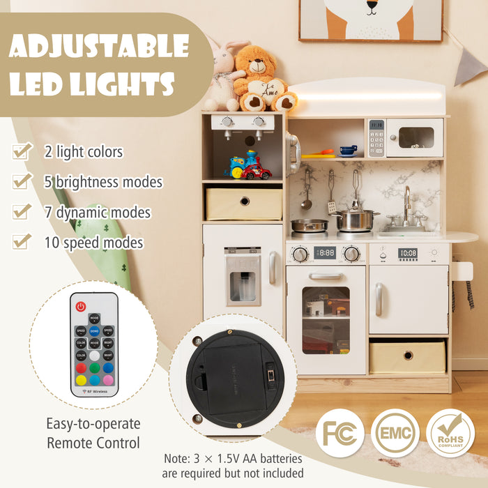 Playtime Joy Kids Playset - Adjustable LED Lights Kitchen Set with Removable Shelves in White - Ideal Toy for Enhancing Creative Cookery Skills