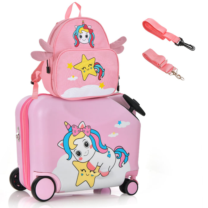Kids Luggage - 2 Piece Set with Spinner Wheels and Anti-Lose Rope in Blue - Ideal for Travelling Children
