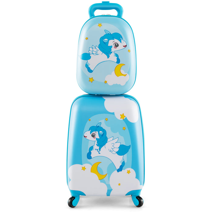 Luggage Set for Kids - 2 Pieces with Wheels and Adjustable Handle, Blue - Ideal for Comfortable and Convenient Travelling for Children