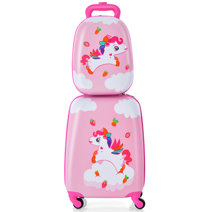 Luggage Set for Kids - 2 Pieces with Wheels and Adjustable Handle, Blue - Ideal for Comfortable and Convenient Travelling for Children