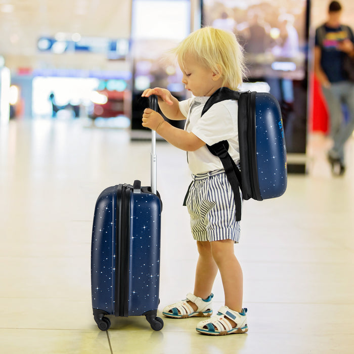Luggage Set for Kids - 2 Pieces with Wheels and Adjustable Handle, Blue - Ideal for Comfortable and Convenient Travelling for Children