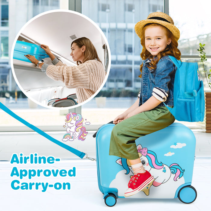 Kids Luggage - 2 Piece Set with Spinner Wheels and Anti-Lose Rope in Blue - Ideal for Travelling Children