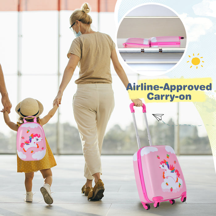 Luggage Set for Kids - 2 Pieces with Wheels and Adjustable Handle, Blue - Ideal for Comfortable and Convenient Travelling for Children