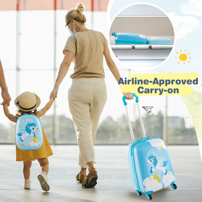 Luggage Set for Kids - 2 Pieces with Wheels and Adjustable Handle, Blue - Ideal for Comfortable and Convenient Travelling for Children