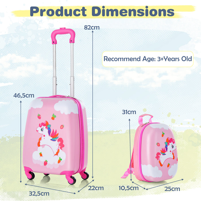 Luggage Set for Kids - 2 Pieces with Wheels and Adjustable Handle, Blue - Ideal for Comfortable and Convenient Travelling for Children