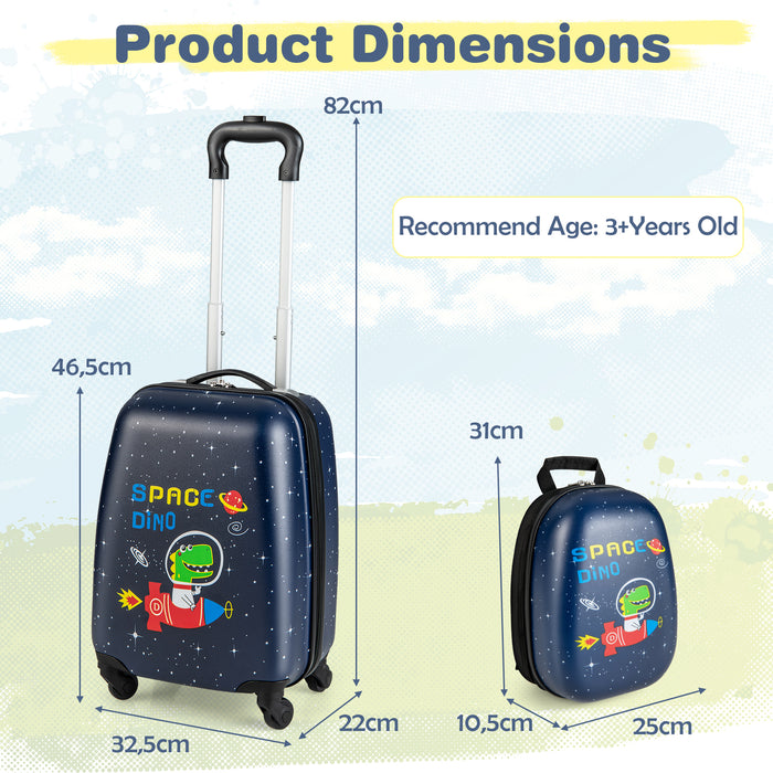 Luggage Set for Kids - 2 Pieces with Wheels and Adjustable Handle, Blue - Ideal for Comfortable and Convenient Travelling for Children