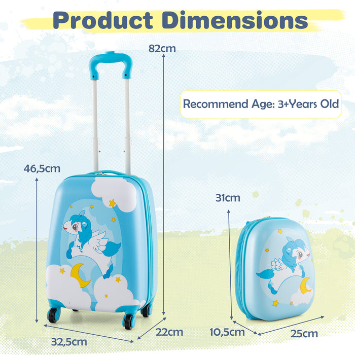 Luggage Set for Kids - 2 Pieces with Wheels and Adjustable Handle, Blue - Ideal for Comfortable and Convenient Travelling for Children