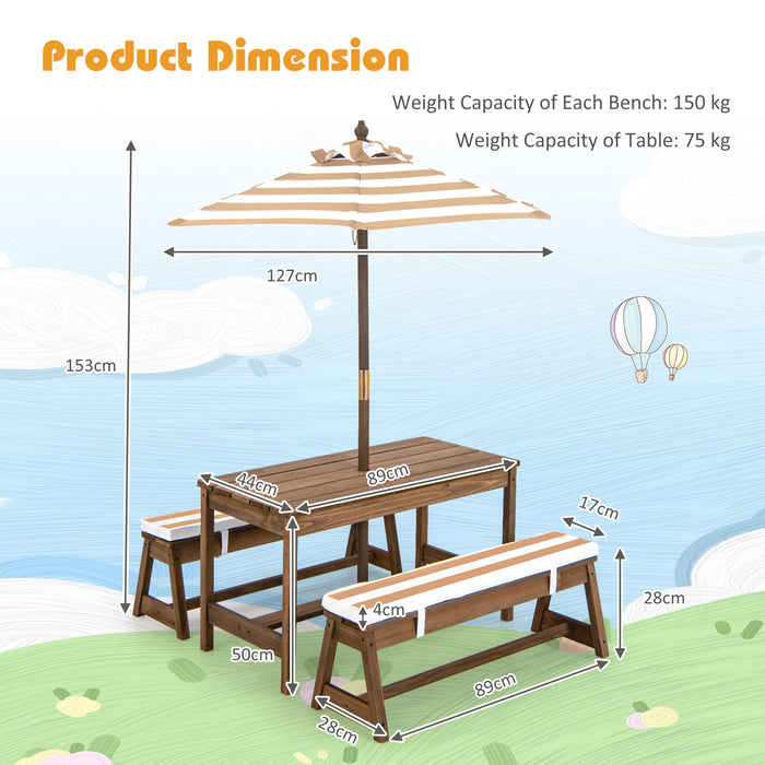 Child-Friendly Outdoor Furniture - Blue Picnic Table with Cushions and Umbrella - Perfect for Kids Garden Parties and Outdoor Dining