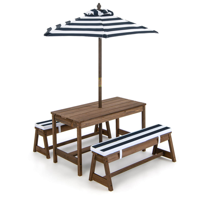 Child-Friendly Outdoor Furniture - Blue Picnic Table with Cushions and Umbrella - Perfect for Kids Garden Parties and Outdoor Dining