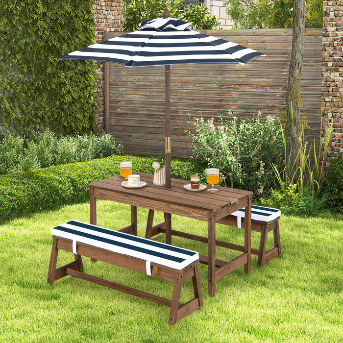 Child-Friendly Outdoor Furniture - Blue Picnic Table with Cushions and Umbrella - Perfect for Kids Garden Parties and Outdoor Dining