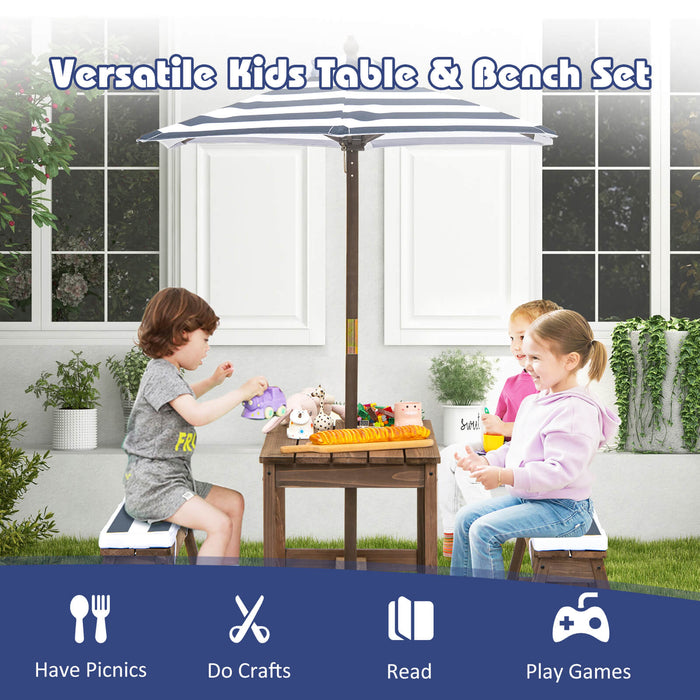 Child-Friendly Outdoor Furniture - Blue Picnic Table with Cushions and Umbrella - Perfect for Kids Garden Parties and Outdoor Dining