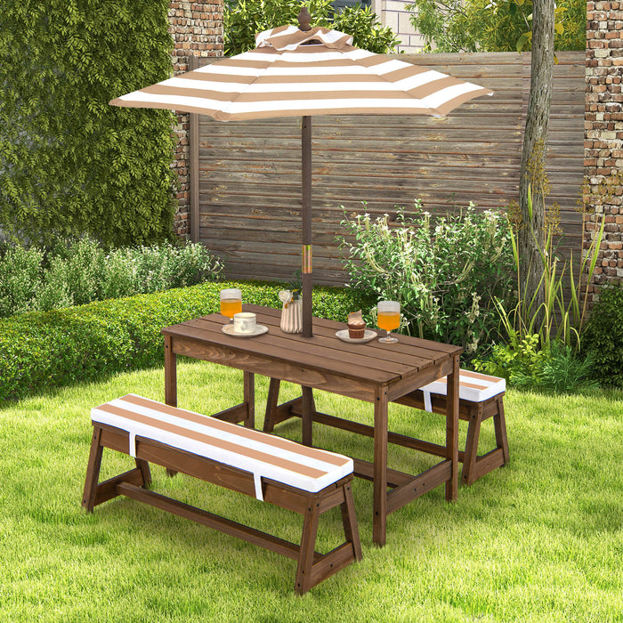 Child-Friendly Outdoor Furniture - Blue Picnic Table with Cushions and Umbrella - Perfect for Kids Garden Parties and Outdoor Dining