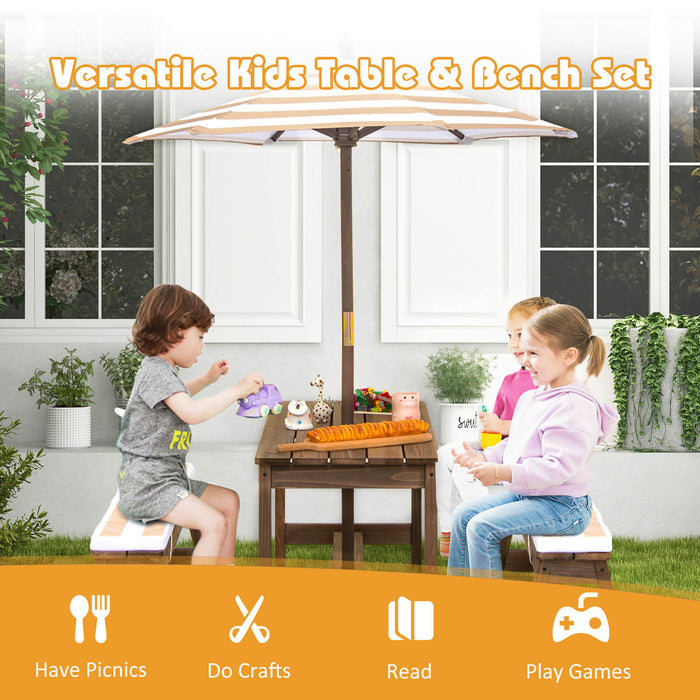 Child-Friendly Outdoor Furniture - Blue Picnic Table with Cushions and Umbrella - Perfect for Kids Garden Parties and Outdoor Dining