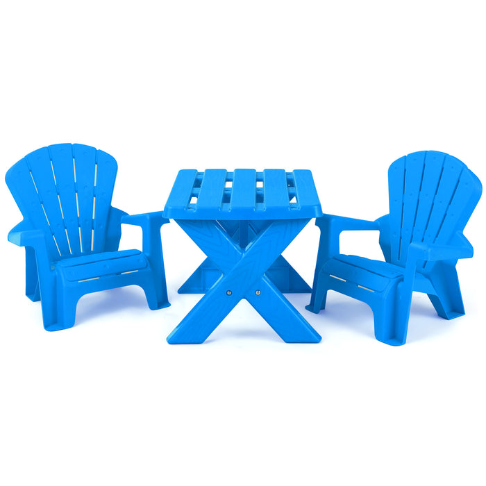 Adirondack Kids Set - Blue Plastic Table with Two Chairs - Ideal for Playdates and Activities