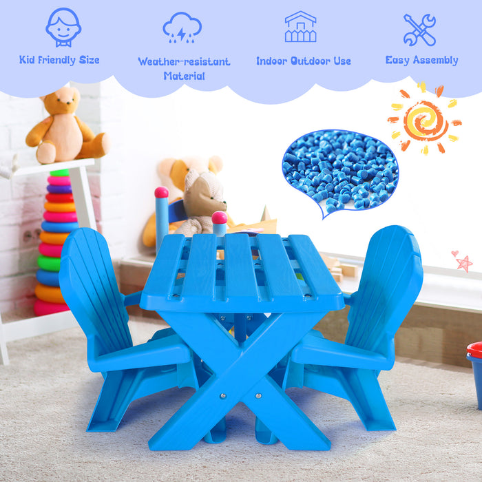 Adirondack Kids Set - Blue Plastic Table with Two Chairs - Ideal for Playdates and Activities