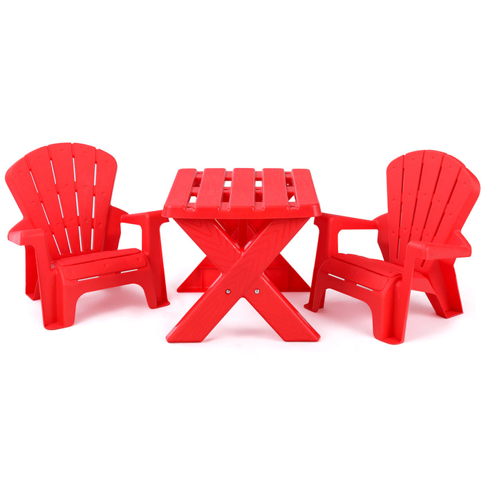 Adirondack Kids Set - Blue Plastic Table with Two Chairs - Ideal for Playdates and Activities