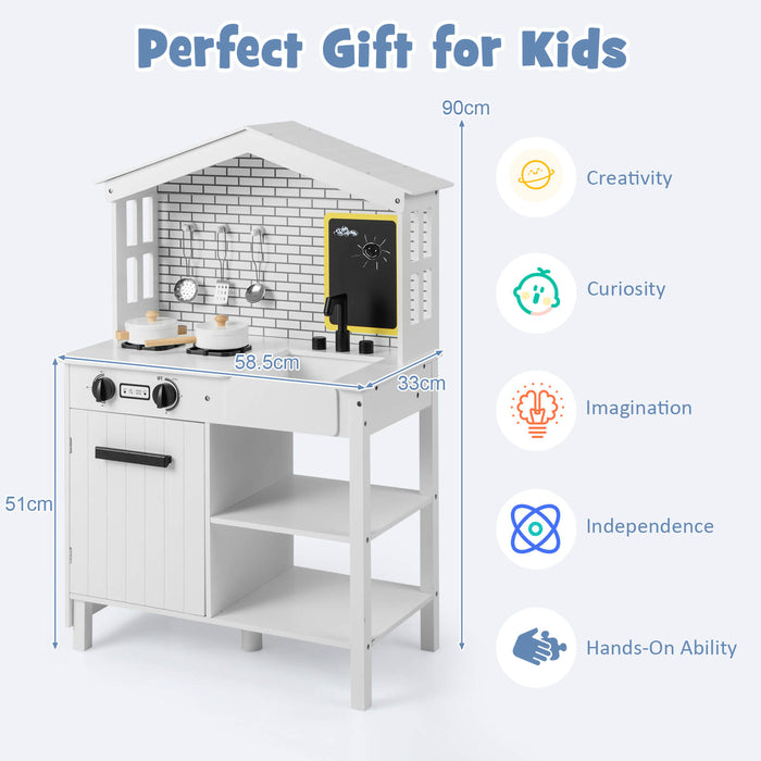 Playset for Kids - Pretend Kitchen with Stoves and Chalkboard, White - Ideal for Imaginative and Educational Play