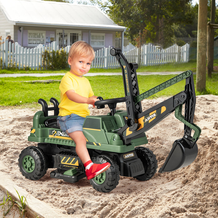 Kid-Friendly Ride On Excavator - Rotating Seat and Underneath Storage in Vibrant Green - Ideal for Children's Outdoor Play and Storage Solution