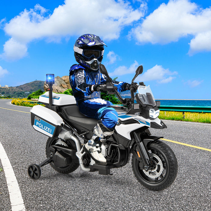 BMW Licensed 12V Kids Ride-On Police Motorcycle - The Perfect White Bike for Adventure Enthusiasts - Ideal Choice for Your Little Crime Fighters