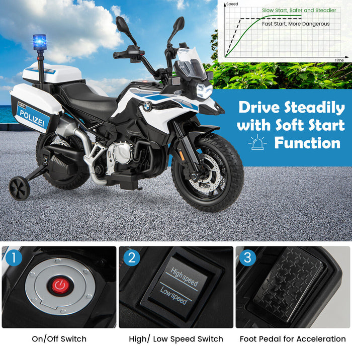 BMW Licensed 12V Kids Ride-On Police Motorcycle - The Perfect White Bike for Adventure Enthusiasts - Ideal Choice for Your Little Crime Fighters