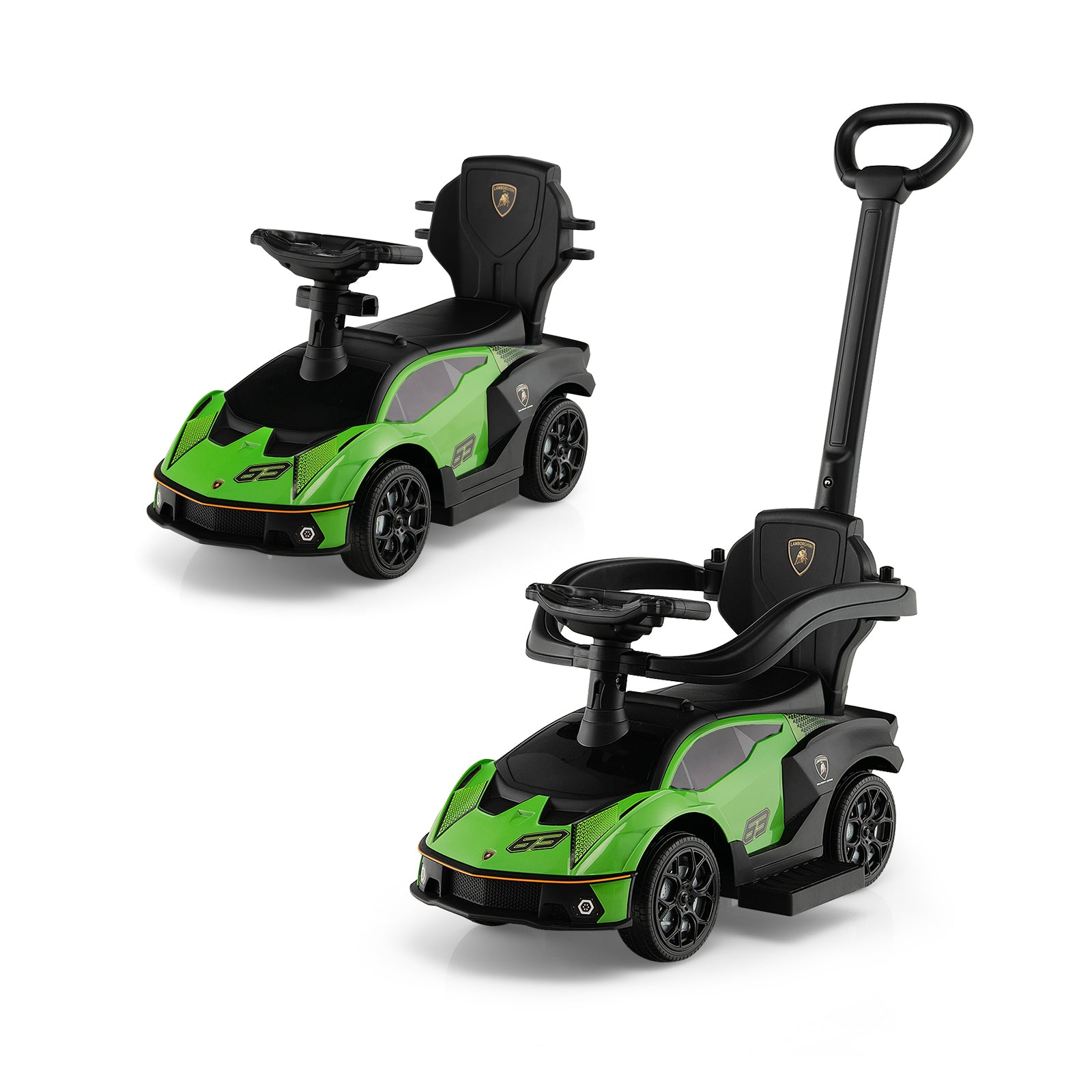 Licensed Lamborghini Kids Ride-on Car - Electric Green Vehicle with Push Handle - Perfect Outdoor Toy for Children's Playtime