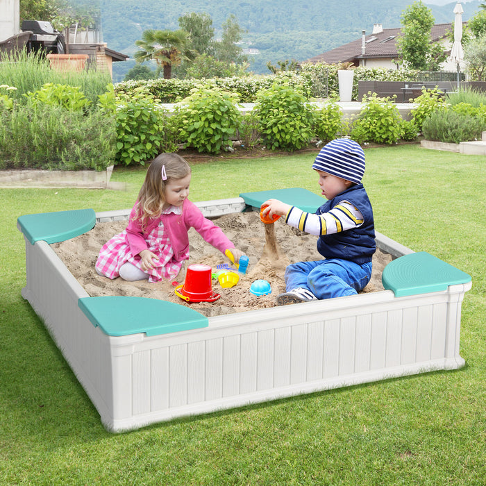 Kids Sandbox with Cover and 4 Corner Seats in Brown - Ideal Outdoor Entertainment for Children