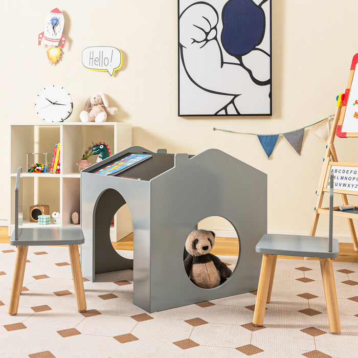 Wooden Kids Table and Chair Set - 3 Pieces with Chalkboards - Ideal for Creative Children's Activities