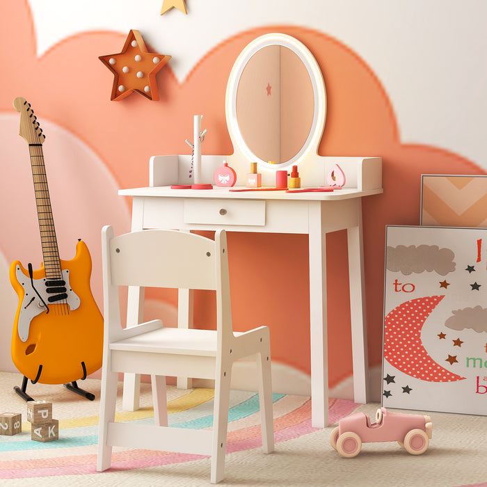 Kids Vanity Set - Makeup Beauty Dressing Table and Chair with Lighted Mirror - Perfect for Little Ones Exploring their Personal Style