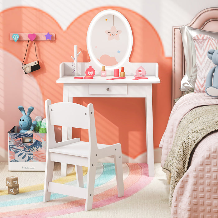 Kids Vanity Set - Makeup Beauty Dressing Table and Chair with Lighted Mirror - Perfect for Little Ones Exploring their Personal Style