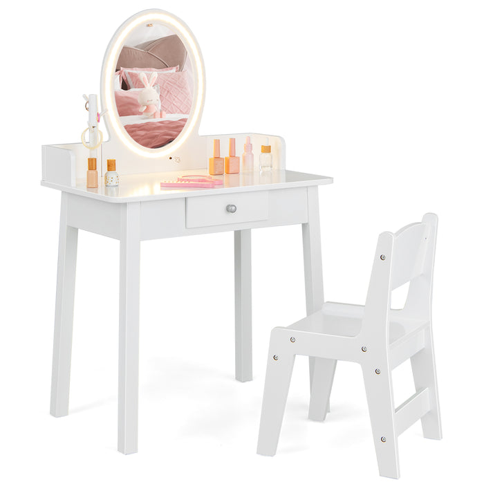 Kids Vanity Set - Makeup Beauty Dressing Table and Chair with Lighted Mirror - Perfect for Little Ones Exploring their Personal Style