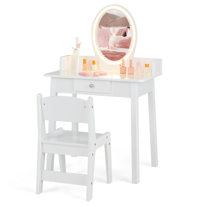 Kids Vanity Set - Makeup Beauty Dressing Table and Chair with Lighted Mirror - Perfect for Little Ones Exploring their Personal Style
